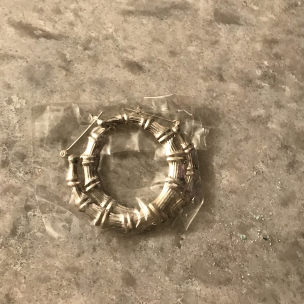 - Large Silver Bamboo Hoop Earrings - NEW